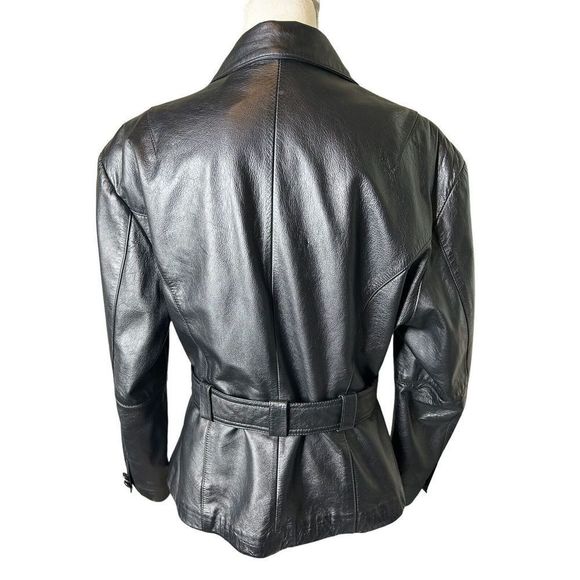 Women's Black Leather Jacket from Wilsons. Fully lined in black satin. - Picture 5 of 14